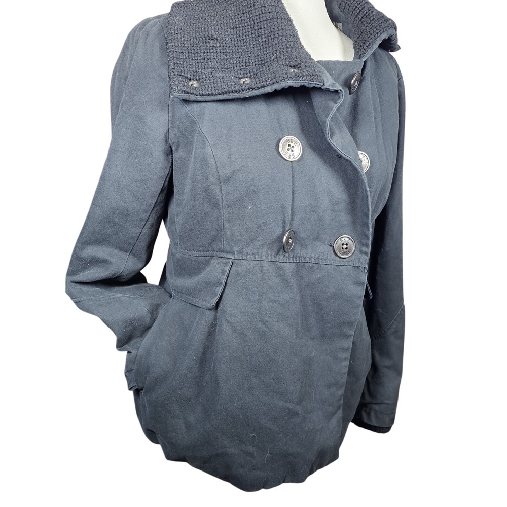 BKE Black Double Breasted Thick Womens Coat With Sweater Neck Collar And Cuffs M